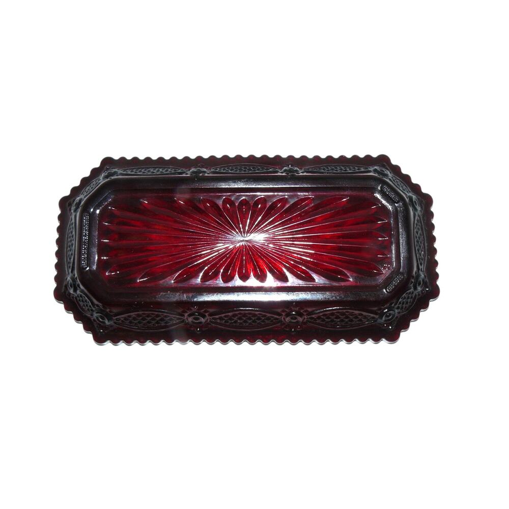 Vintage Avon Cape Cod Ruby Red Glass Butter Dish Lid Rectangular Knob MCM Retro - Picture 6 of 9